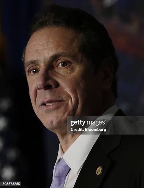 Andrew Cuomo, governor of New York, speaks during a press conference in the Theater at Madison Square Garden in New York, U.S., on Wednesday, Jan. 6,...