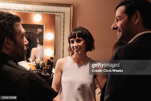 Actress Constance Zimmer talks to actor Craig Bierko in the green room at the A+E Networks 2016 Television Critics Association Press Tour for UnREAL...