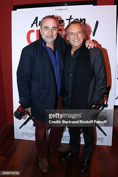 Actor Antoine Dulery and Director Alexandre Arcady attend the "Arrete Ton Cinema !" Paris Premiere at Publicis Champs Elysees on January 6, 2016 in...