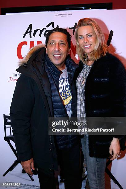 Humorist Smain and his wife Cyd attend the "Arrete Ton Cinema !" Paris Premiere at Publicis Champs Elysees on January 6, 2016 in Paris, France.