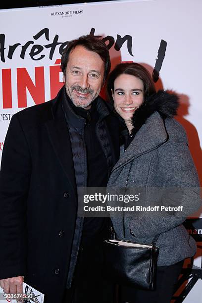 Actor Jean-Hugues Anglade and his wife Charlotte attend the "Arrete Ton Cinema !" Paris Premiere at Publicis Champs Elysees on January 6, 2016 in...