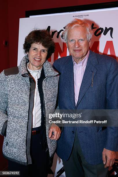 Editor Bernard Fixot and his wife Valerie-Anne Giscard d'Estaing attend the "Arrete Ton Cinema !" Paris Premiere at Publicis Champs Elysees on...