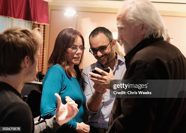 Actress Barbara Hershey and actor Omid Abtahi talk in the green room during the A+E Networks 2016 Television Critics Association Press Tour for...