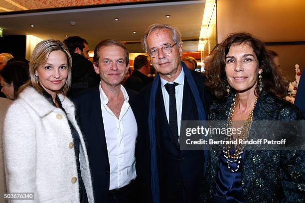 Frederic Saldmann with his wife Marie Saldmann and Editors Olivier Orban with his wife Christine Orban attend the "Arrete Ton Cinema !" Paris...