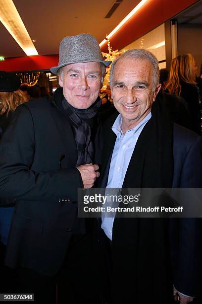 Humorist Franck Dubosc and President of the 'Cesar', the French Academy Awards Alain Terzian attend the "Arrete Ton Cinema !" Paris Premiere at...