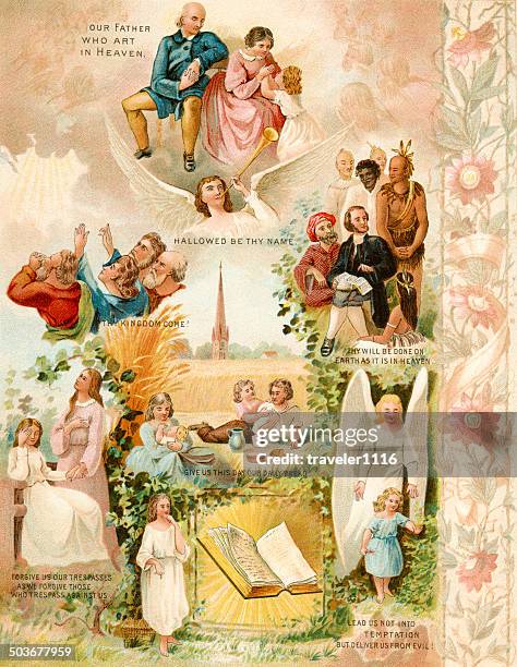 the lord's prayer - white jesus stock illustrations