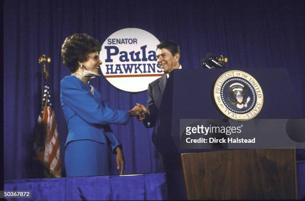 President Ronald W. Reagan and Senator Paula Hawkins at her campaign rally.