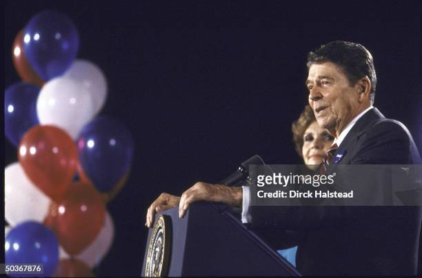 Republican Senator from Florida Paula Hawkins with President Ronald W. Reagan at her campaign rally.