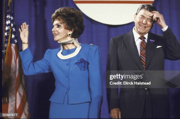 Republican Senator from Florida Paula Hawkins with President Ronald W. Reagan at her campaign rally.