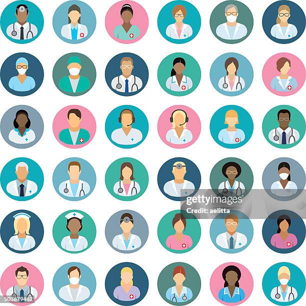illustrations, cliparts, dessins animés et icônes de personnel médical : icônes de personnages - suivi des malades