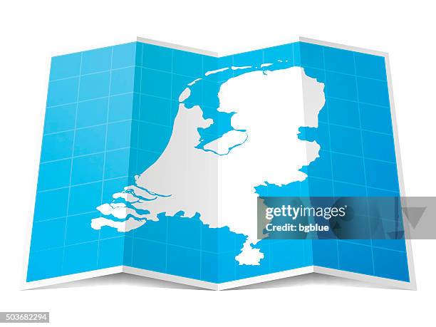illustrazioni stock, clip art, cartoni animati e icone di tendenza di paesi bassi mappa piegato, isolato su sfondo bianco - map netherlands