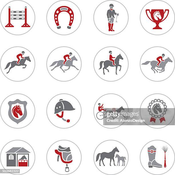 ilustrações, clipart, desenhos animados e ícones de ícones de corrida de cavalos - corrida de cavalos evento equestre