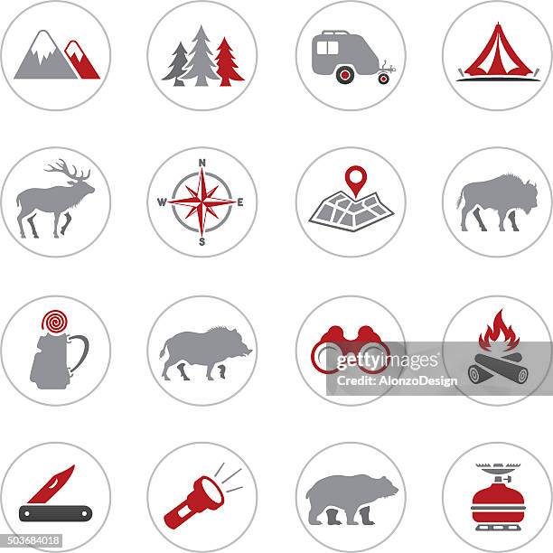 camping icons - orienteering stock illustrations