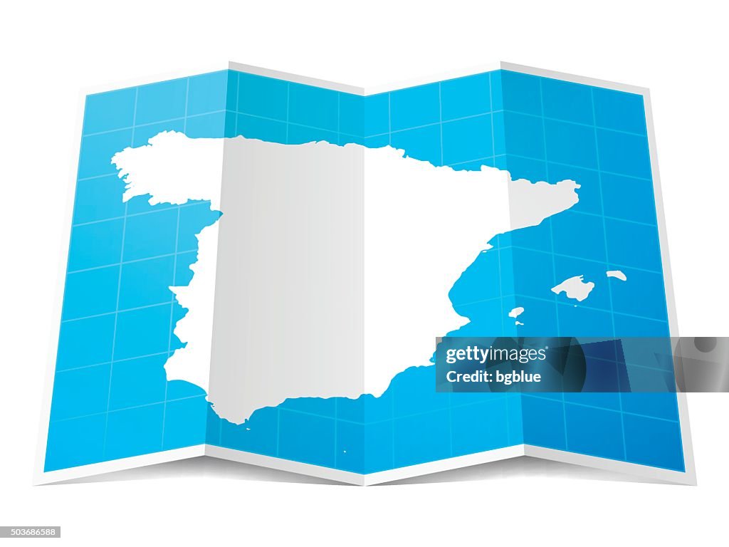 Spain Map folded, isolated on white Background