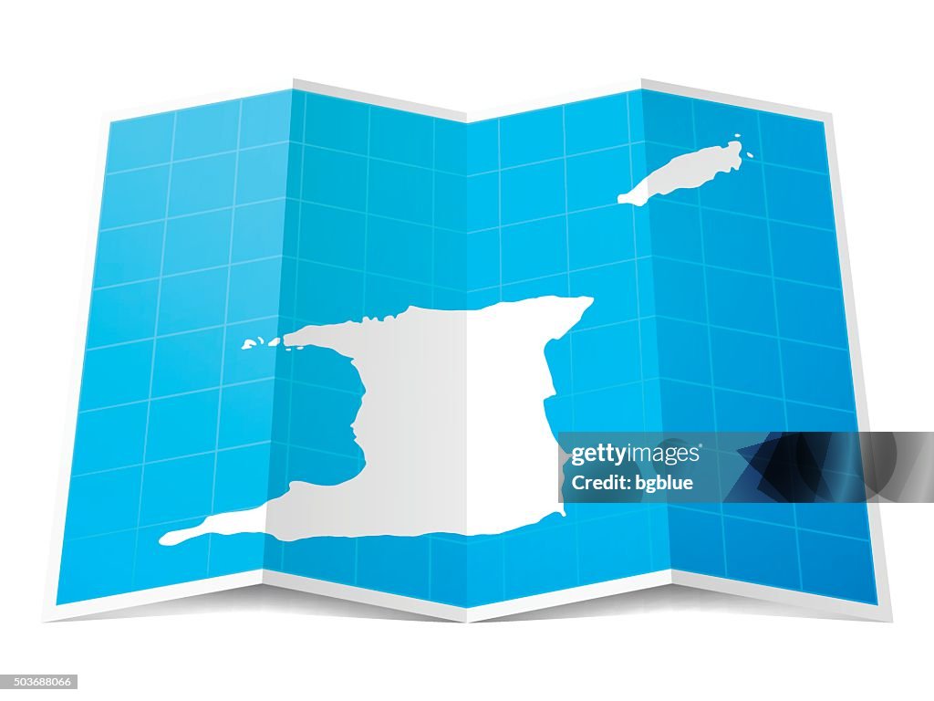 Trinidad and Tobago Map folded, isolated on white Background