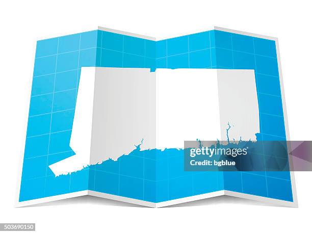 connecticut map folded, isolated on white background - bridgeport connecticut stock illustrations