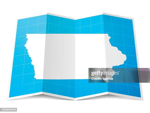 iowa map folded, isolated on white background - des moines iowa stock illustrations