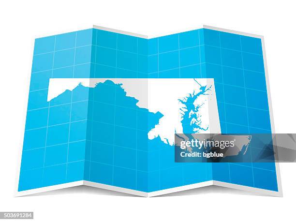 maryland map folded, isolated on white background - baltimore county stock illustrations