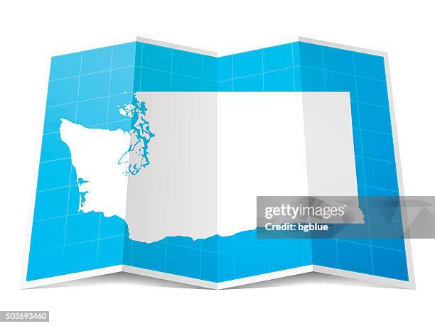 washington map folded, isolated on white background - seattle stock illustrations