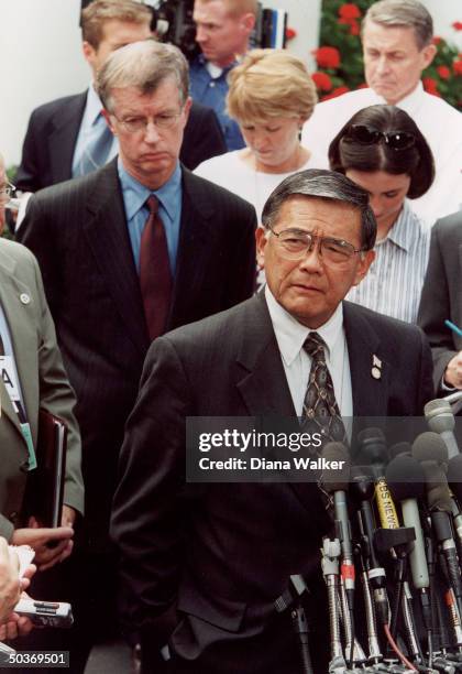 Secretary of Transportation Norman Mineta speaking to the press.