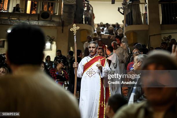 Egyptian Coptic Christians attend a Christmas Mass at Simon the Tanner church in Cairo's Mokattam district, Egypt on January 6, 2016. Orthodox...