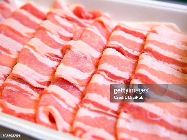 sliced raw pork belly meat - pork belly stock pictures, royalty-free photos & images