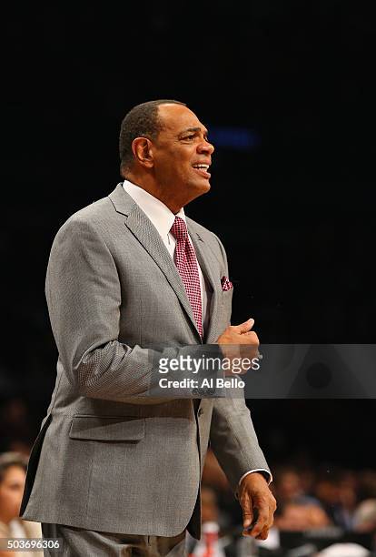 Head Coach Lionel Hollins of the Brooklyn Nets shouts instructions to his team against the Toronto Raptors during their game at the Barclays Center...