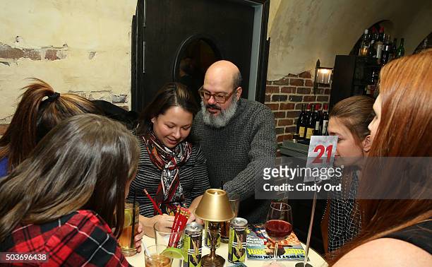 Comedian, actor David Cross from Todd Margaret interacts with guests during an Evening Of Pub Quiz Trivia hosted by Entertainment Weekly & IFC at The...