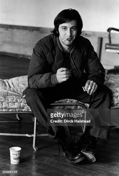 Casual portrait of actor Al Pacino smoking during break fr. Play rehearsal.