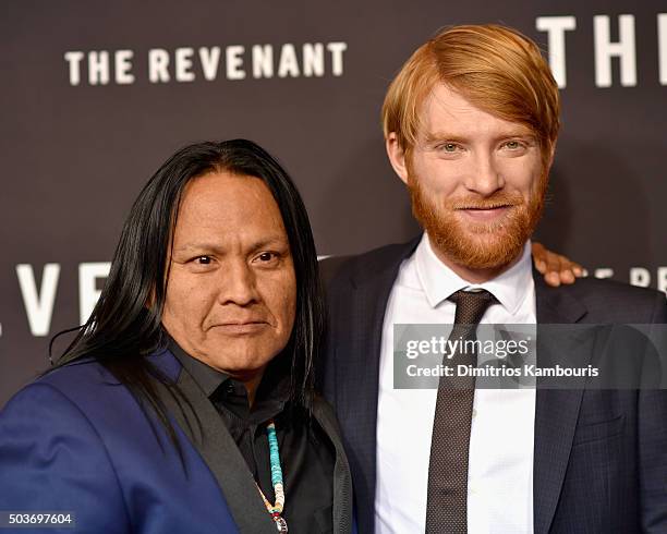 Actors Arthur RedCloud and Domhnall Gleeson attend "The Revenant" New York special screening on January 6, 2016 in New York City.