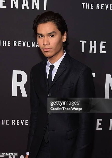 Actor Forrest Goodluck attends "The Revenant" New York special screening on January 6, 2016 in New York City.