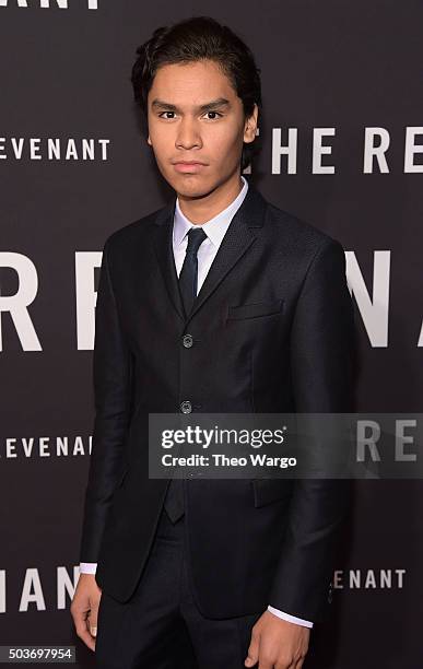 Actor Forrest Goodluck attends "The Revenant" New York special screening on January 6, 2016 in New York City.
