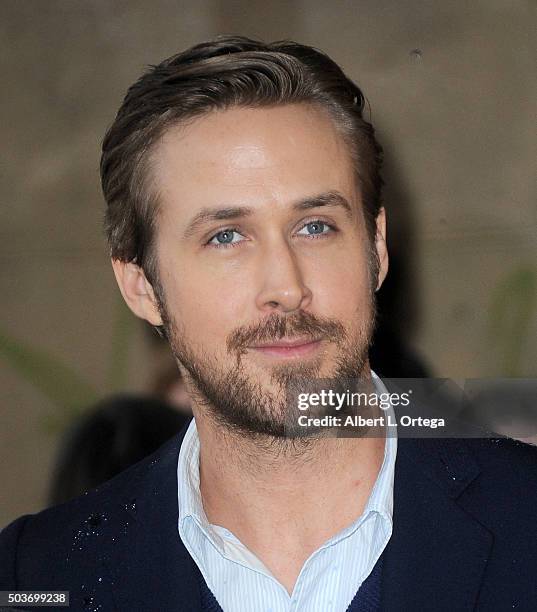 Actor Ryan Gosling at Steve Carell's Star Ceremony held on the Hollywood Walk of Fame on January 6, 2016 in Hollywood, California.