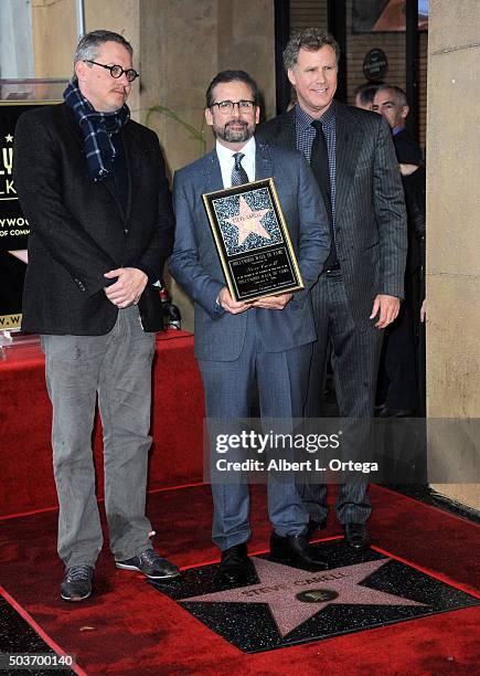 Director Adam McKay, actor Steve Carell and actor Will Ferrell at Steve Carell's Star Ceremony held on the Hollywood Walk of Fame on January 6, 2016...