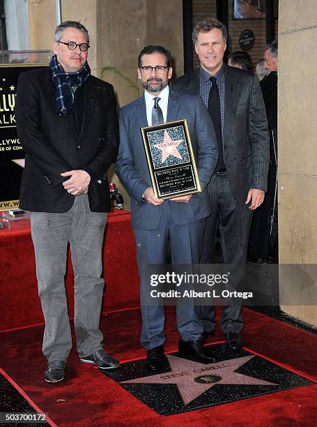 Director Adam McKay, actor Steve Carell and actor Will Ferrell at Steve Carell's Star Ceremony held on the Hollywood Walk of Fame on January 6, 2016...