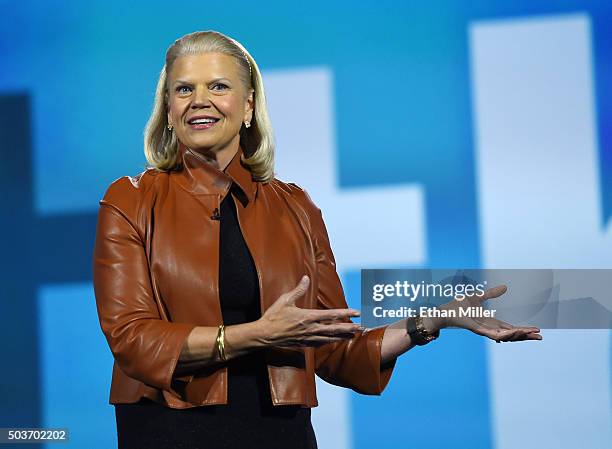 Chairman, President and CEO Ginni Rometty delivers a keynote address at CES 2016 at The Venetian Las Vegas on January 6, 2016 in Las Vegas, Nevada....