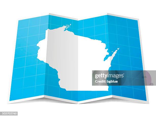 wisconsin map folded, isolated on white background - wisconsin state stock illustrations