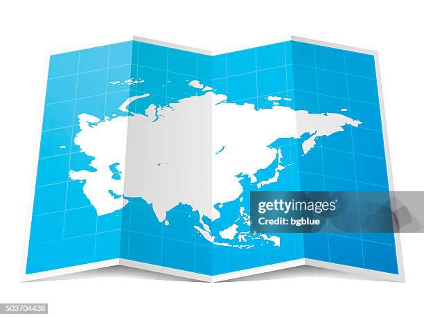 asia map folded, isolated on white background - folded map white background stock illustrations