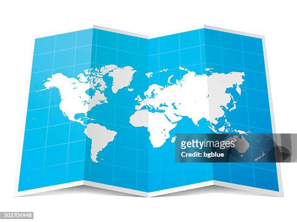 world map folded, isolated on white background - folded 幅插畫檔、美工圖案、卡通及圖標