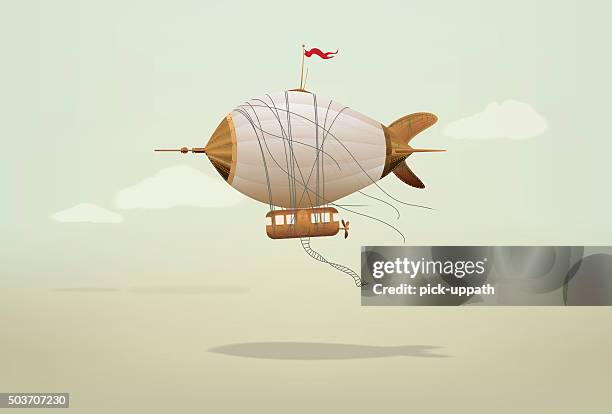 bildbanksillustrationer, clip art samt tecknat material och ikoner med steampunk blimp airship - luftskepp