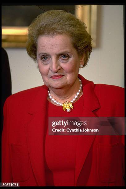 Amb. Madeleine Albright in White House Oval Office during ceremony announcing her nomination to succeed Warren Christopher as State Secy. In 2nd term...