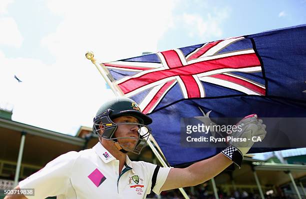 David Warner of Australia walks out to bat during day five of the third Test match between Australia and the West Indies at Sydney Cricket Ground on...