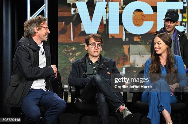 Creative Director of Viceland, Spike Jonze, Thomas Morton of Balls Deep and Hailey Gates attend the Viceland panel at the A+E Networks 2016...