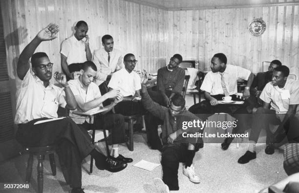 Rev. Martin Luther King, Jr. Participating in planning session for Freedom Riders' bus trip from Montgomery, Alabama to Jackson, Mississippi.