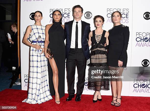 Actors Troian Bellisario, Shay Mitchell, Ian Harding, Lucy Hale and Ashley Benson, winners of Favorite Cable TV Drama for "Pretty Little Liars", pose...