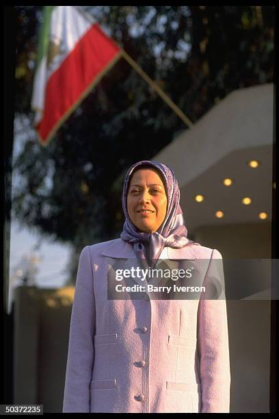 Iranian resistance leader Maryam Rajavi, pres-elect of Natl. Council of Resistance, civilian arm of Natl. Liberation Army of Iran, at NLA base.