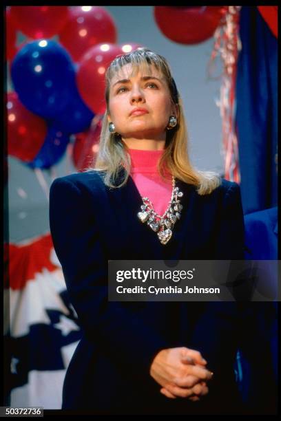 Hillary Rodham Clinton at primary campaign rally for her husband, Democratic presidential hopeful AR Gov. Bill Clinton.