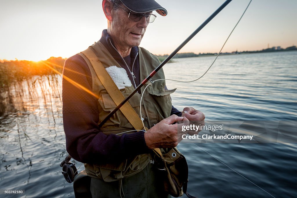 Portrait of Fisherman Tying a Fly on Stege Nor Denmark