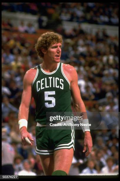 Preseason. Portrait of Boston Celtics Bill Walton alone during game vs Indiana Pacers.