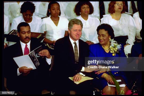 President Bill Clinton sitting with Dexter King and Coretta Scott King, son & widow of Rev. Martin Luther King Jr. At ceremony honoring the civil...